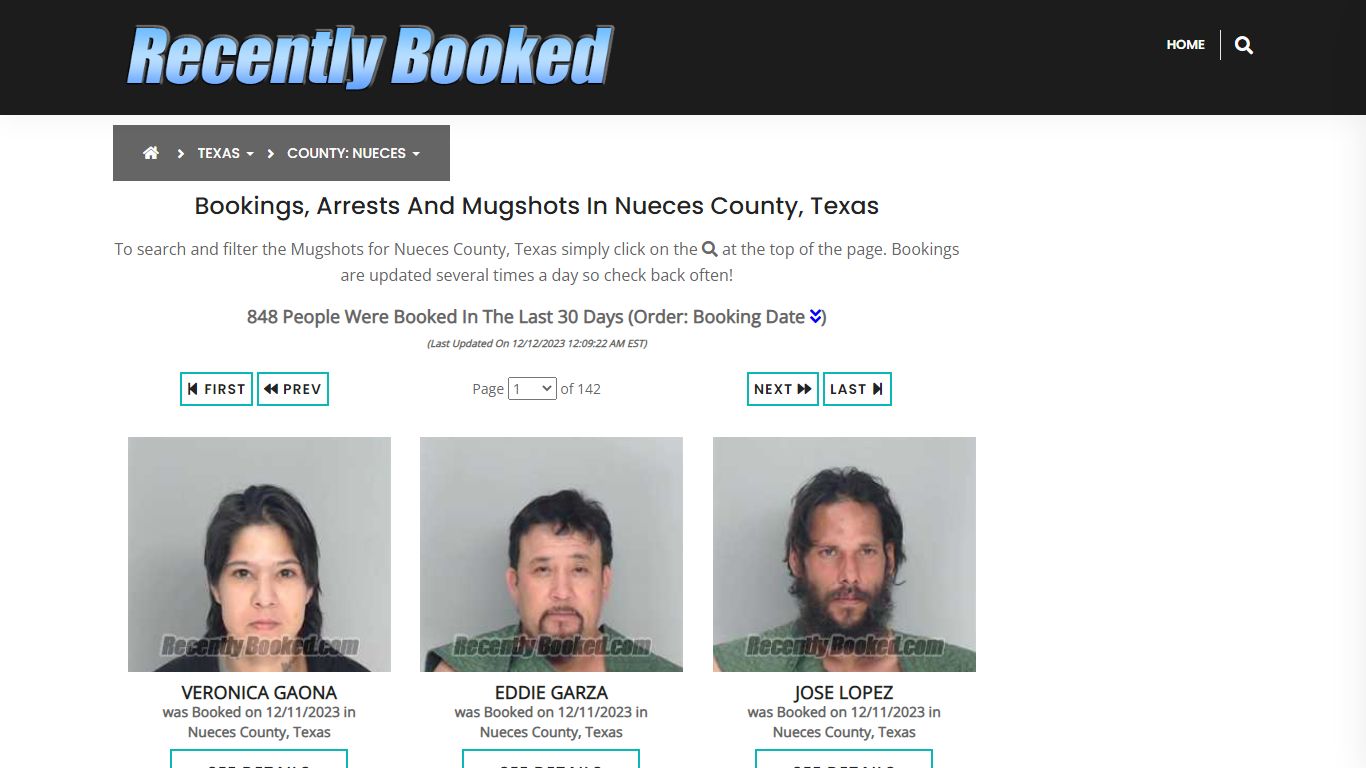 Recent bookings, Arrests, Mugshots in Nueces County, Texas